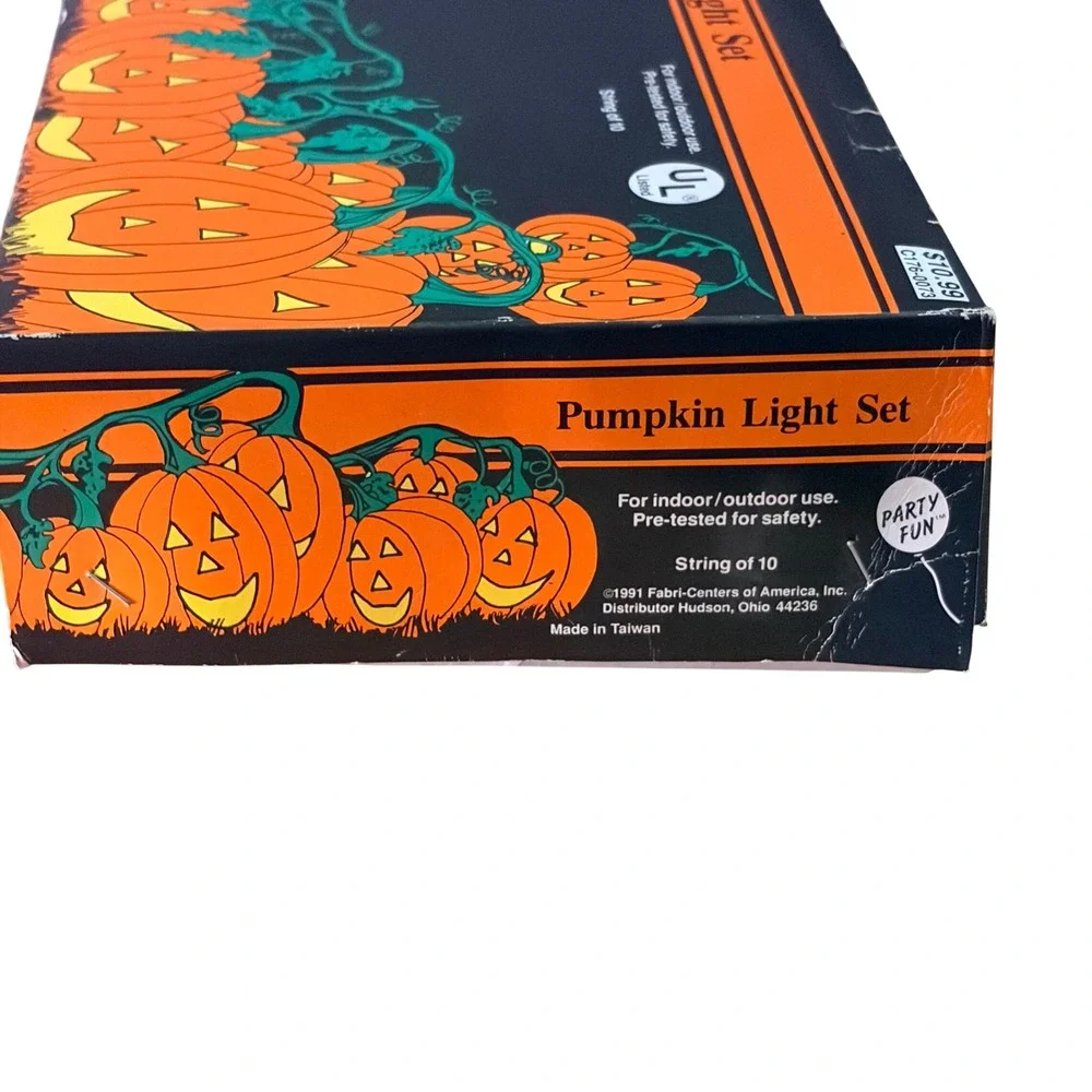 Vintage 1991 Party Fun Pumpkin Light Set Halloween String 10 Retro Blow Mold
